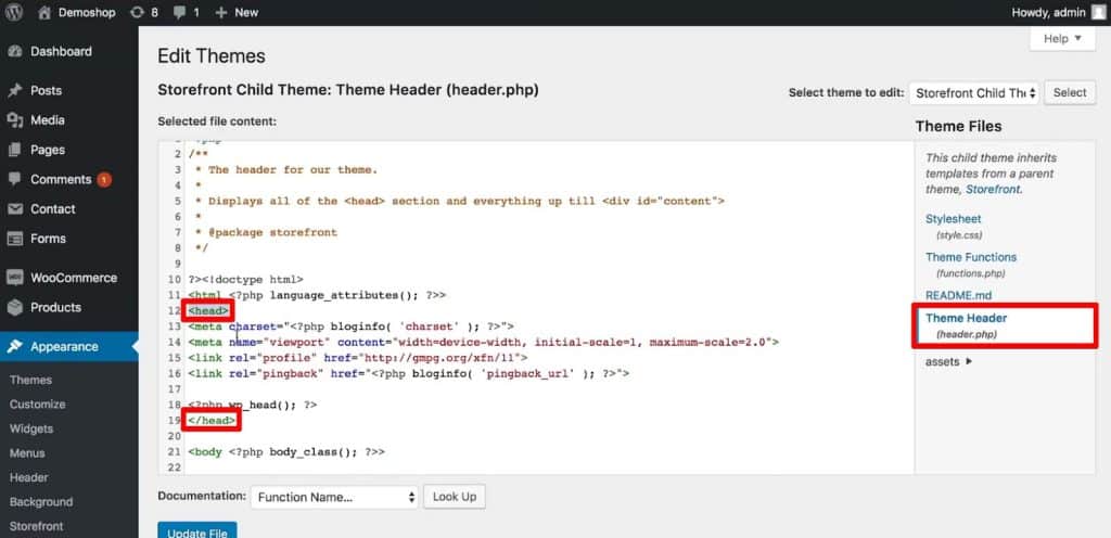 Head tags in the Theme Header file in WordPress