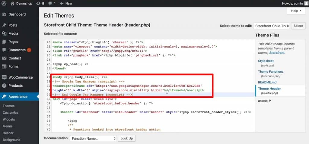 Paste the code snippet from Google Tag Manager below the opening body tag