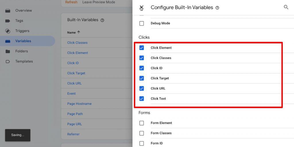 Activating Built-In Variables in Google Tag Manager 
