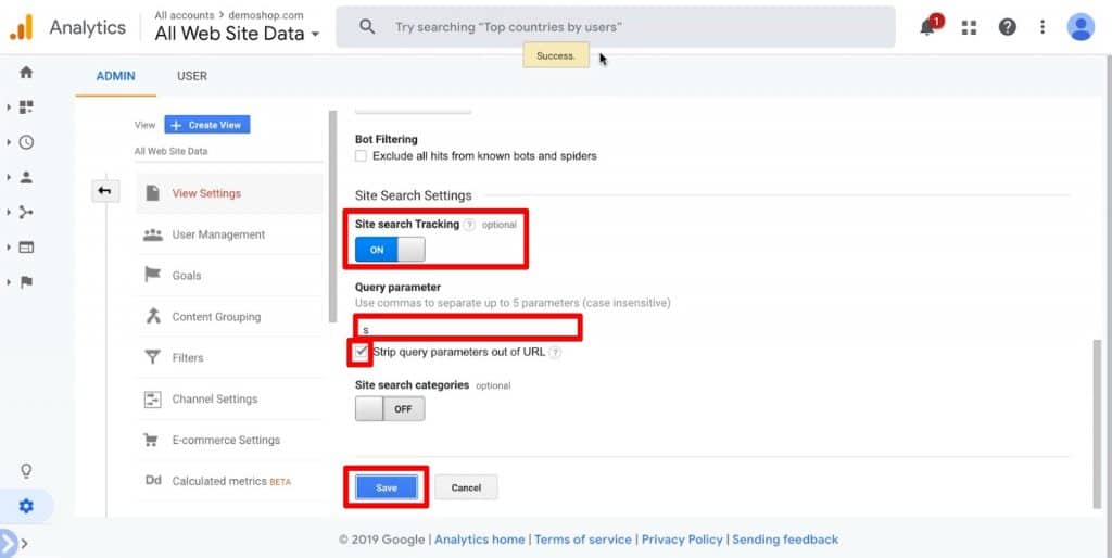 Configuring the Site search Tracking in Google Analytics