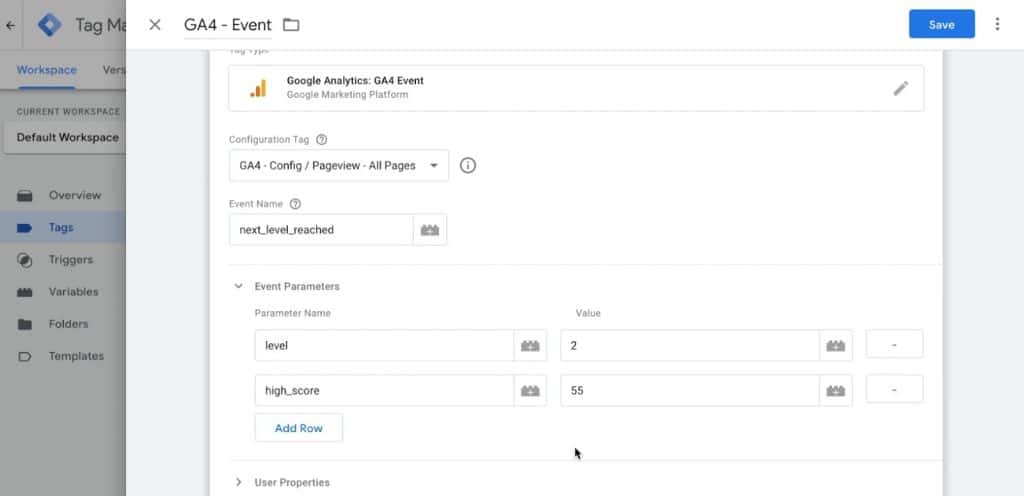 Event parameters with key-value pairs in Google Analytics 4