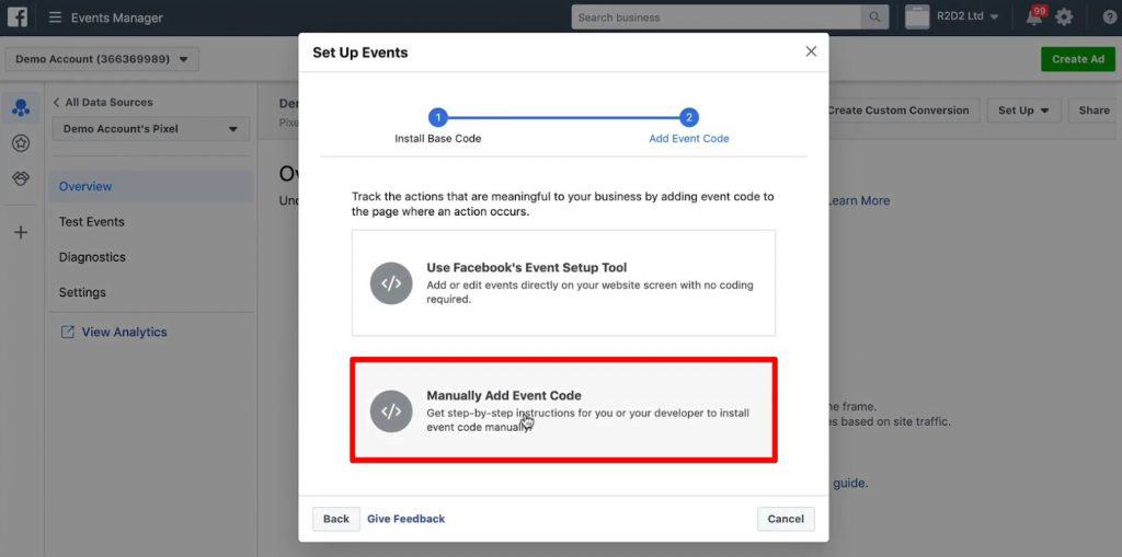 Manually add event code from Facebook Pixel to fire a custom event