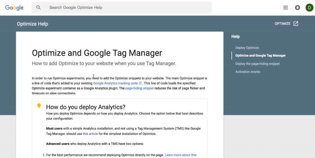 Optimize Help to add Optimize to your website using Google Tag Manager